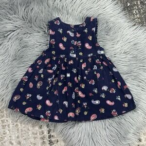 Vintage McKids Girls Navy Blue Corduroy Floral Paisley Sleeveless Dress Size 12m